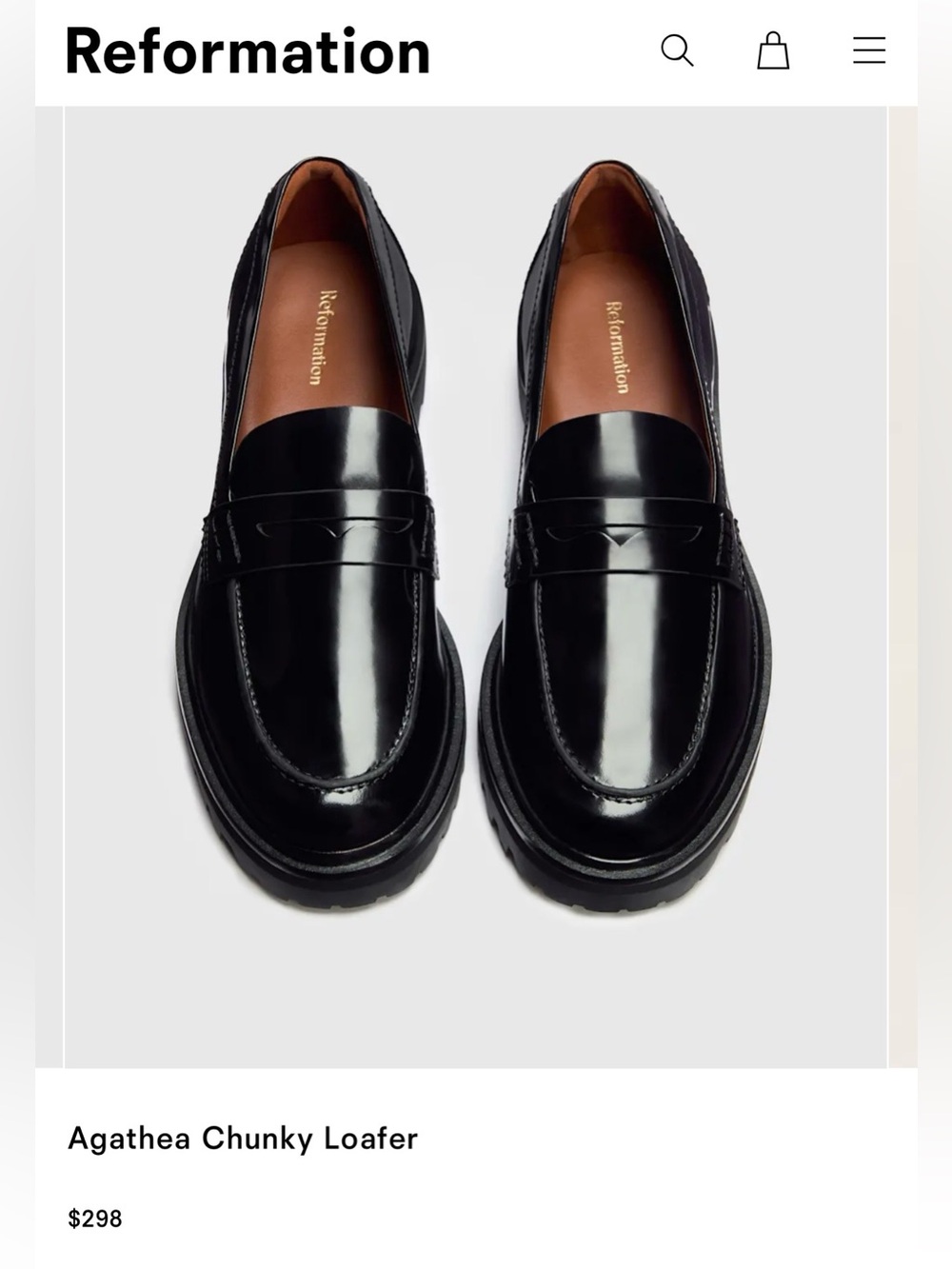 NWOT Reformation Agathea Patent Penny Loafer - Black